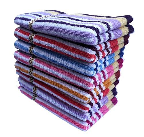 Image of Space Fly 500 GSM Cotton Hand Towels 11x17 Inches - Set of Colorful Striped Towels for Face & Hands - Soft, Quick Dry, Lightweight Multipurpose Towels for Home, Gym, Travel, Kitchen (Pack of 8)