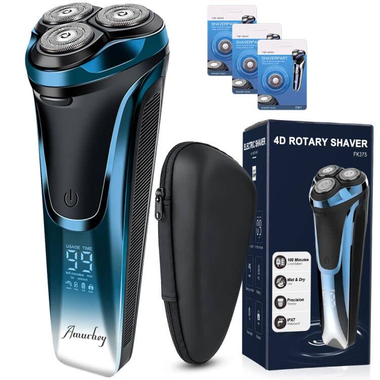 Men's Electric Shaver with 3 Replacement Heads, IPX7 Electric Shaver