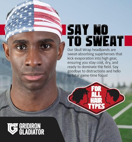 Image of Gridiron Gladiator Football Bandana - Skull Headwrap, Sports Head Wrap for Men's Workout