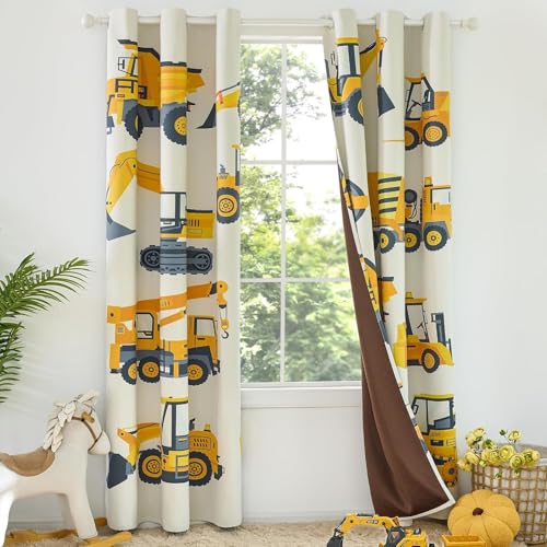 PINNKKU Blackout Truck Cars Curtains for Kids, 90% Blackout Curtains for Boys Bedroom Nursery, 42' x 63', Grommet Thermal Insulated Room Darkening...
