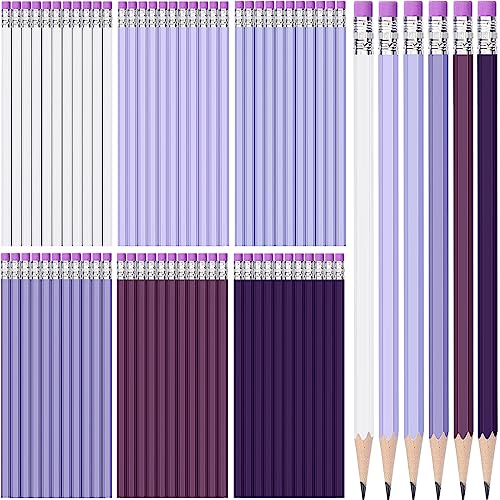 Lápices HB #2 TecUnite 240 piezas con borrador morado miniatura 1