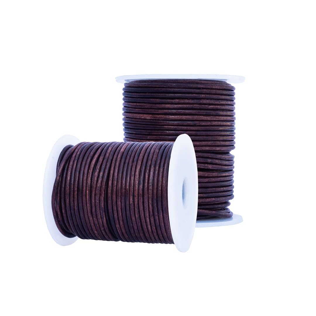 Vaibhavi Round Genuine Leather String Cord 25 Meters Leather Rope for Jewelry Making Necklaces Bracelets and Braiding (Natural Dye Brown, 1.5 MM)