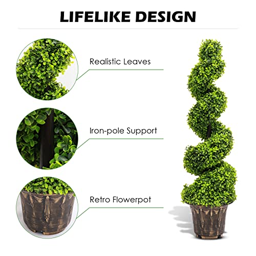 INMOZATA Pair of Artificial Topiary Swirl Trees Boxwood Spiral Trees