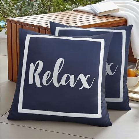 Adabana Outdoor Waterproof Throw Pillow Covers 18x18 Inches Set of 2 Navy Blue and White Pillows Cover for Patio Furniture Garden Porch Cover
