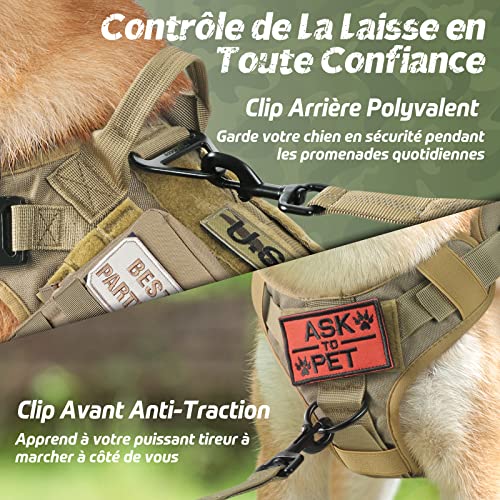 rabbitgoo Harnais Tactiques pour Chien L Marron, Gilet à Anneaux pour Chiens de Travail Militaires, Harnais Militaires Chien d’Entraînement sans Tension, avec Pinces à Sangle pour Randonnées et Chasse - Image 4
