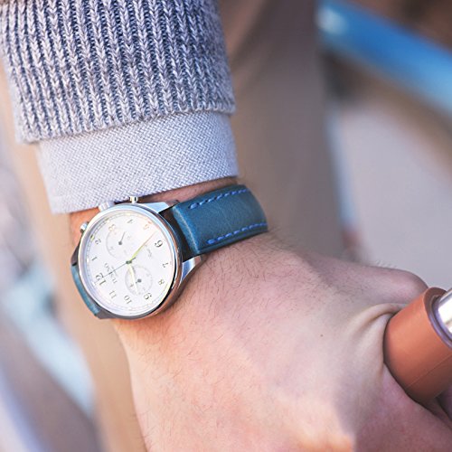 Clockwork Synergy - Gentlemen’s Collection Ss Leather Watch Band Straps 22mm - Blue Washed - Men Women