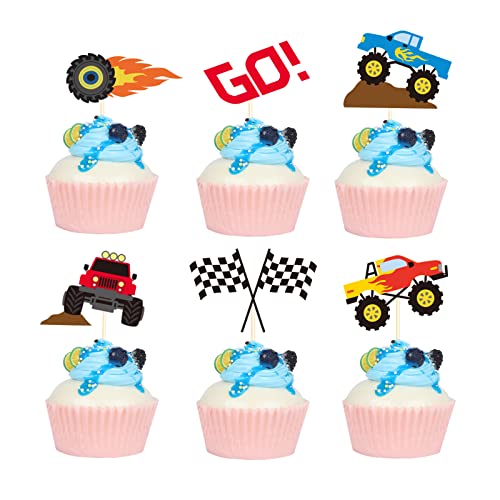 Yektfs YEK-008 48 Pieces Monster Truck Blaze Car Cupcake Toppers Racin Cake Toppers Cute Baby Shower Birthday Party Suppies thumb #1