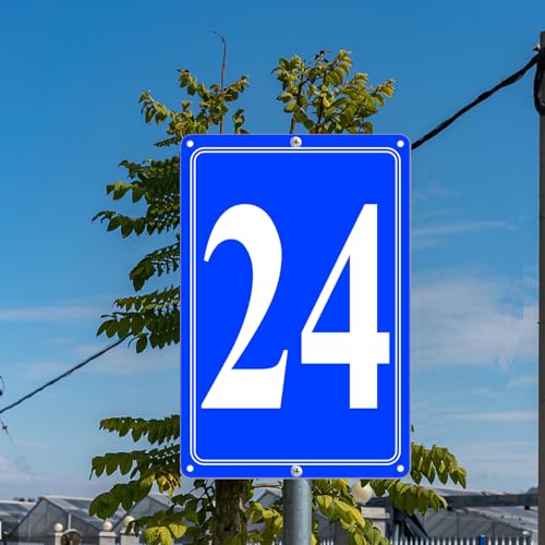 Image of Premium Aluminum Number Signs 24, Metal 12 inch X 8 inch Blue Numbered Signs Outdoor for Parking Lots, Floor, Dock, Court, Aisle, Field, High Visibility, No Fade, Weather-resistant