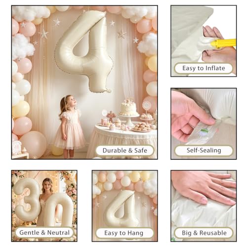 Image of 40 Inch Cream Number 3 Balloon Beige Boho Neutral Party Decoration