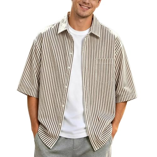Chemise classique rayée pour homme avec poche poitrine et col revers