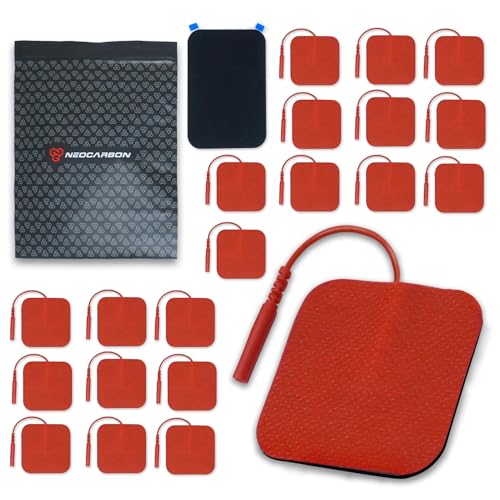 NEOCARBON Reusable Electrode Pads for TENS Pro Unit Premium Replacement Square Pads with Plastic Holder Set of 10 Pairs Red