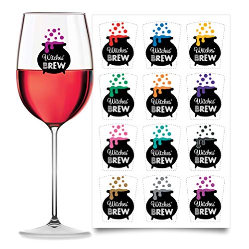 Drink Markers 12pc - Halloween Reusable Static Cling Sticker Decals (Witches Brew)