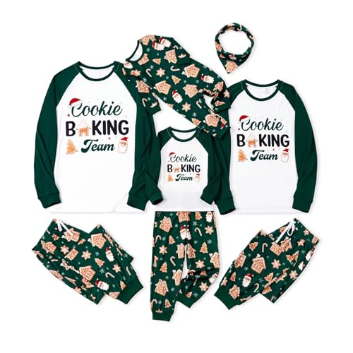 IFFEI Family Matching Christmas Pajamas Sets Letter Print Long Sleeve Top and Pj Pants Holiday Sleepwear Cute Jammies Small Pet Bandana Dark Green