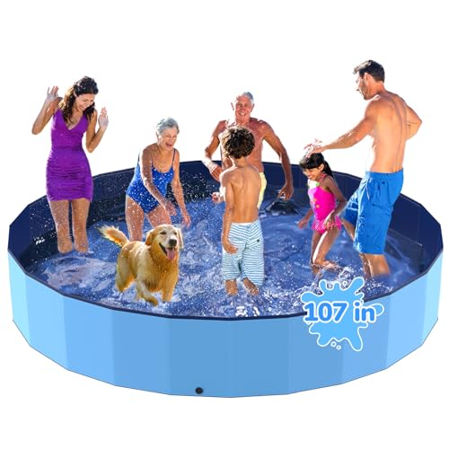 Bilibara 107'' Foldable Dog Pool, Kiddie Pool, Heavy Duty Non-Slip Plastic Pet Wading Pool for Large Dogs, Indoor and Outdoor Kids Pet Dog Bathtub - image 1