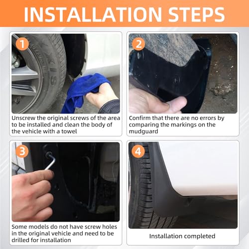 Image of Mud Flaps Splash Guards Front & Rear 4 Piece Kit for 2022-2025 Hyundai Tucson SE /SEL /Limited (Not N Line), No‑Drill ABS Mudguards