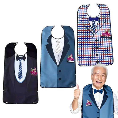 Pynzeka - Babero para adultos (3 unidades, reutilizables, para hombres, mujeres, 3 colores