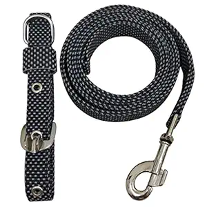 FETCHER Woven Soft Nylon Leash and Collar Set for Dogs - 0.75 Inch (Grey)