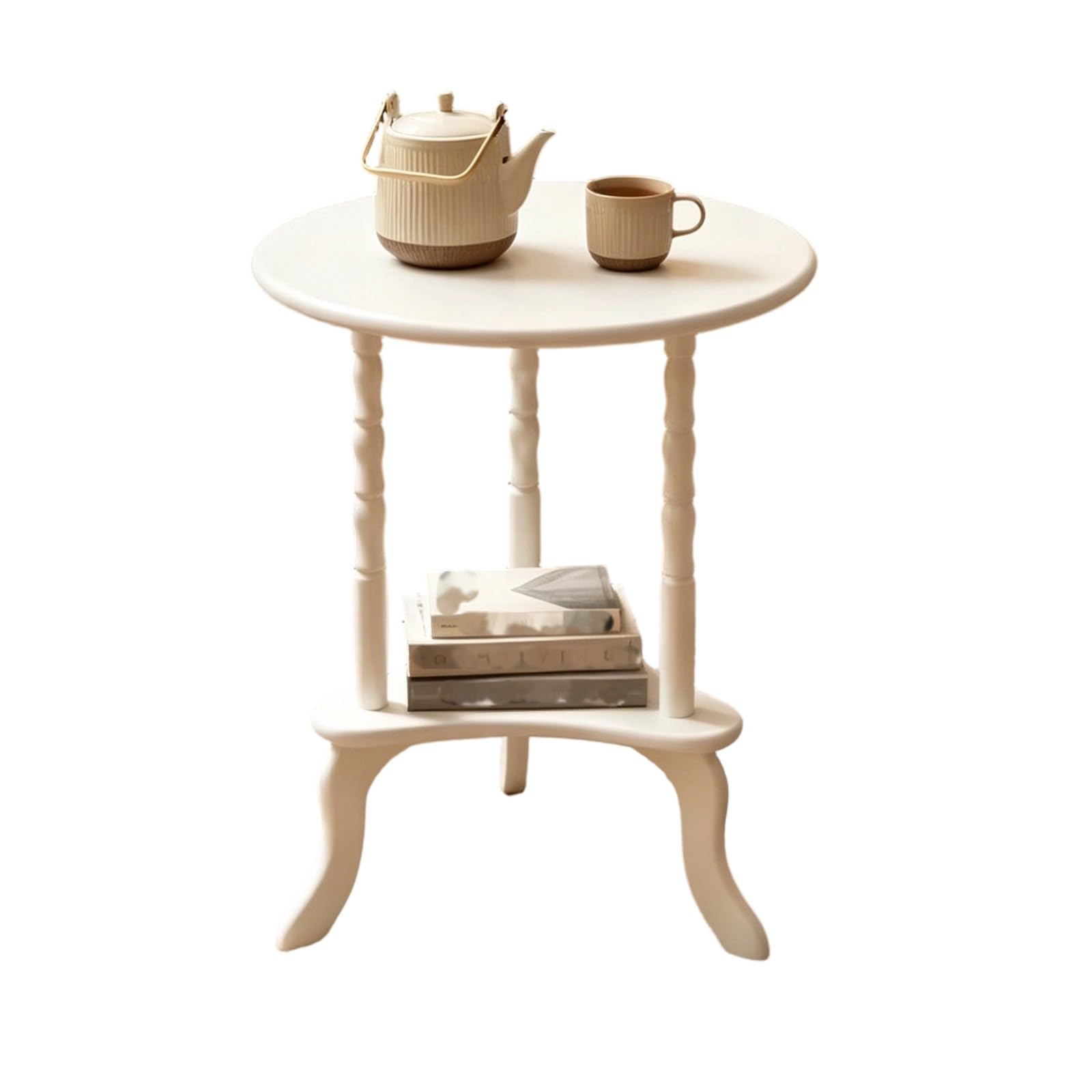 GWZHQIF Vintage Round End Table, Solid Wood Turned Legs Side Accent Table, Classic Nightstand for Living Room Sofa Corner, Bedroom Bedside & Small Space Home Decor(Color:white)