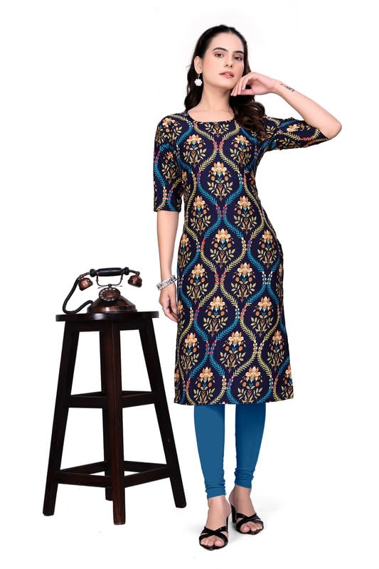 Image of Women's Floral Printed Crepe Knee-Length Kurti Vinod Parent 124