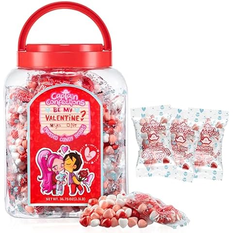 Candy Hearts 35 Mini Pouches with Cute Sayings, Individual Bags of Heart Shaped Candy, Valentine’s Day Heart Candy by Captain Confections (35x1oz/30g) Cover