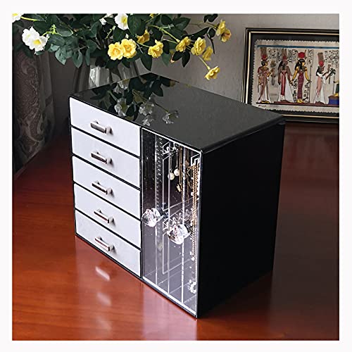 Madaory Jewelry Organizer Box Women Girls Teens Black Acrylic Cute Jewelry Organizer 5 Grey Velvet Drawers 2 Clear Hanging Earring Necklace Holders Gift Birthday Anniversary (Grey/Black)