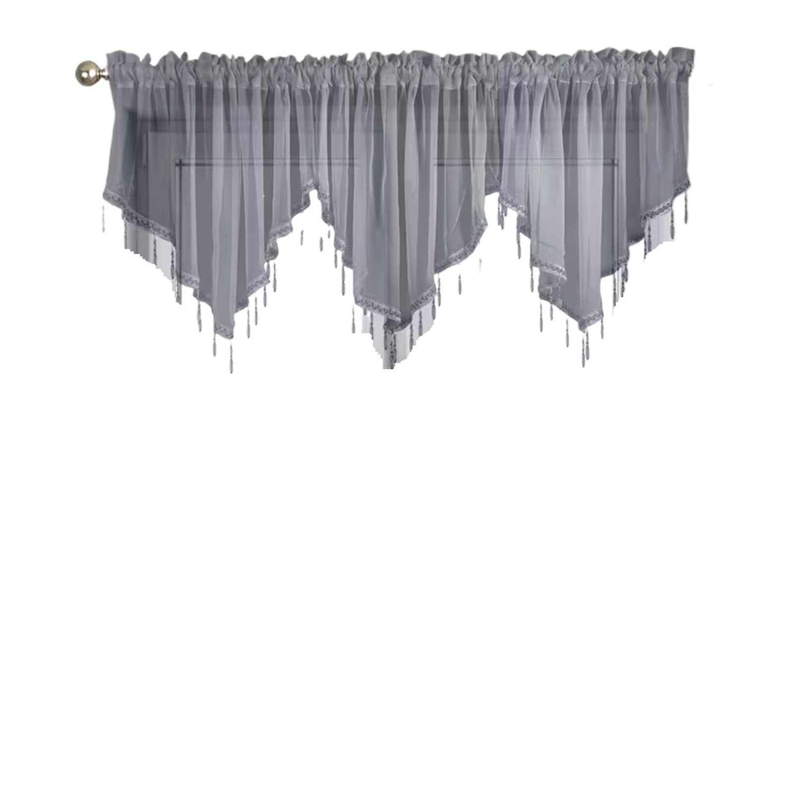 SparklWLeaf Beaded Triangle Curtain Solid 1pc Color Triangle Curtains with Beads Tassels Embroidered Valances Rod Pocket Soft Short Curtain Decor
