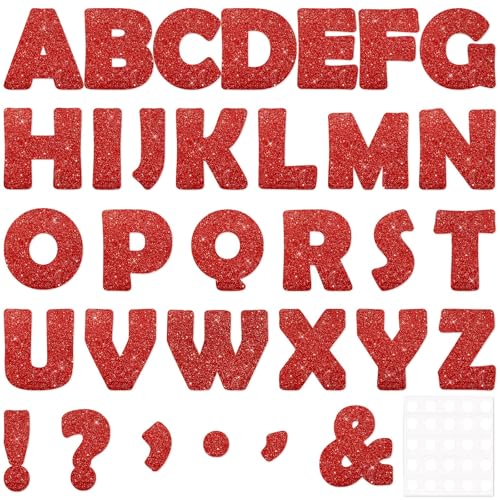 Image of Qyeahkj 150 PCS Large 6 inch Font Red Letters and Punctuation Set Glitter Classroom Alphabet Cutout for Valentines Bulletin Board Display Home School A Great Helper to Inspire Students' Learning Interest