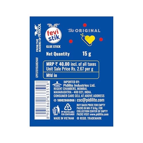 Image of Fevistik Glue Stick 15g, Pack of 2 | Multi-Purpose Glue Stick for School Projects, Art & Craft, DIY | Suitable for School & Office Activities | Easy to Use