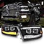 AKKON - For 09-18 Dodge Ram 1500 2500 3500 Upgrade Projector & Bar LED Black Housing Headlights With Light Bulbs Set