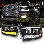 AKKON - For 09-18 Dodge Ram 1500 2500 3500 Upgrade Projector & Bar LED Black Housing Headlights With Light Bulbs Set