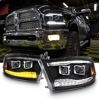 AKKON - For 09-18 Dodge Ram 1500 2500 3500 Upgrade Projector & Bar LED Black Housing Headlights With Light Bulbs Set