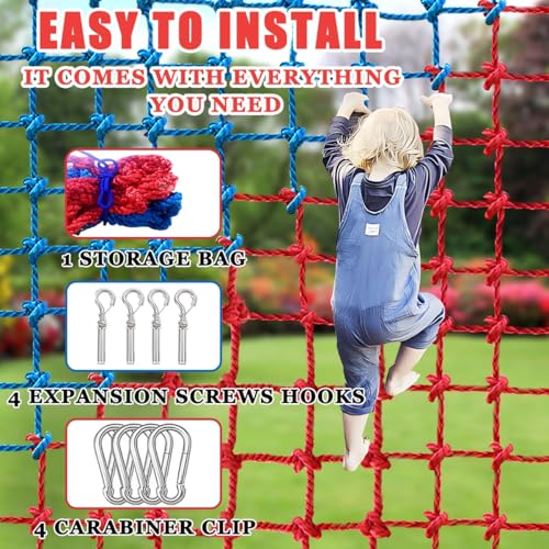 Image of Climbing Cargo Net, Polyester Playground Climbing Net, Heavy Duty Large Military Climbing Net for Kids Outdoor, Kids Safety Protection Net, Rope Ladder, Jungle Gyms, Swingset, Treehouse