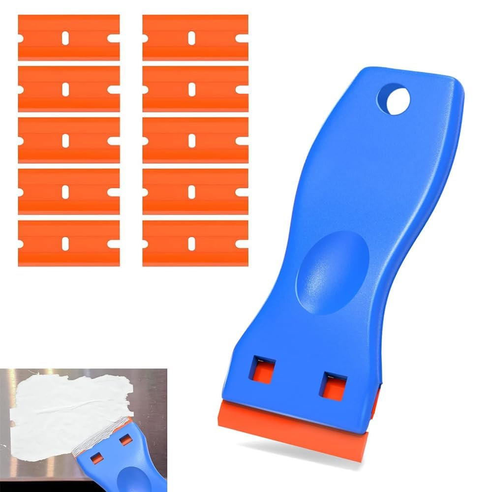Cleaning Scraper Remover for Stickers,Plastic Scraper,Double Edged Plastic Razor Blade(10PCS) Scraper,Scraping Labels and Decals Sticker from Glass,Windshields,Auto Window Tint Vinyl Tool Application