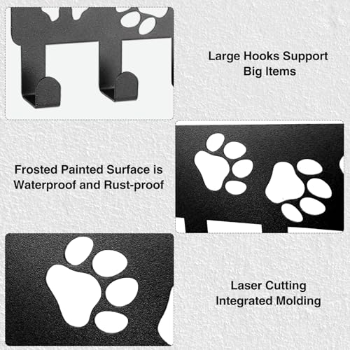 Key Holder Wall Mount & Dog Leash Holder for Wall, Metal Key Rack with 8 Hooks for Entryway/Hallway/Kitchen Decor, Dog Paws Design Wall Organizer 11.8×2.6 Inch with Screw Anchors (Black-Paws) - Image 5