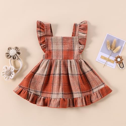 Baby Girls' Dresses Fly Sleeve Plaid Baby Dress Flannel Overall Skirt Dress Fall Winter Festival Outfits2