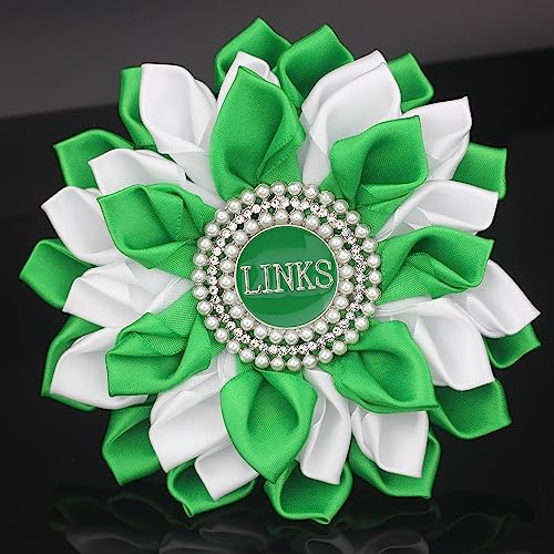 Image of Greek Sorority Paraphernalia Gift Sorority Brooch Pin for Women White & Green Satin 5.5 inch Pearl Flower Pin