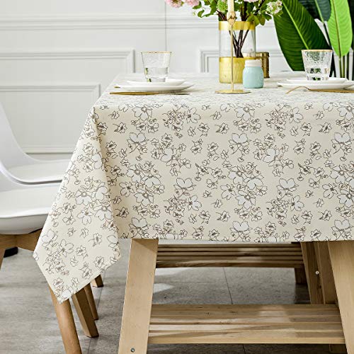 Heavy Duty Vinyl Oilcloth Tablecloth PVC Waterproof Plastic Wipeable Spillproof Peva Tablecloth for Spring Outdoor Camping Picnic Oblong 55x86 Inch Beige Gardenia
