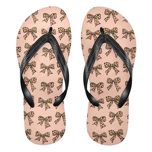 Brown Leopard Bows Peach Flip Flop Beach Summer Casual Sandal for Women & Men Shower Shoes 20861839