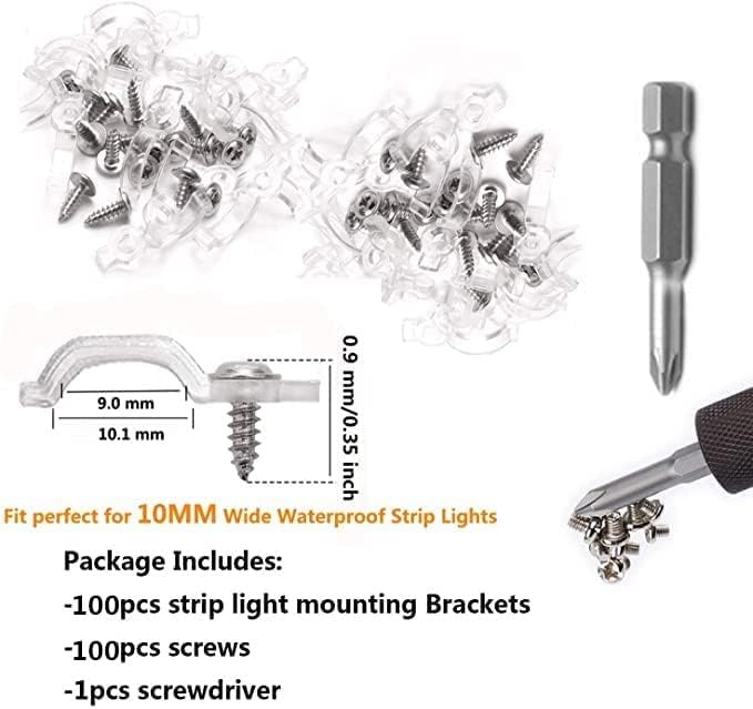 Miniatura 3 de Paquete de 100 soportes de montaje de tira de luz, clips de fijación transparentes para tira de luz LED 5050 impermeable IP65 de 0.394 in de ancho,