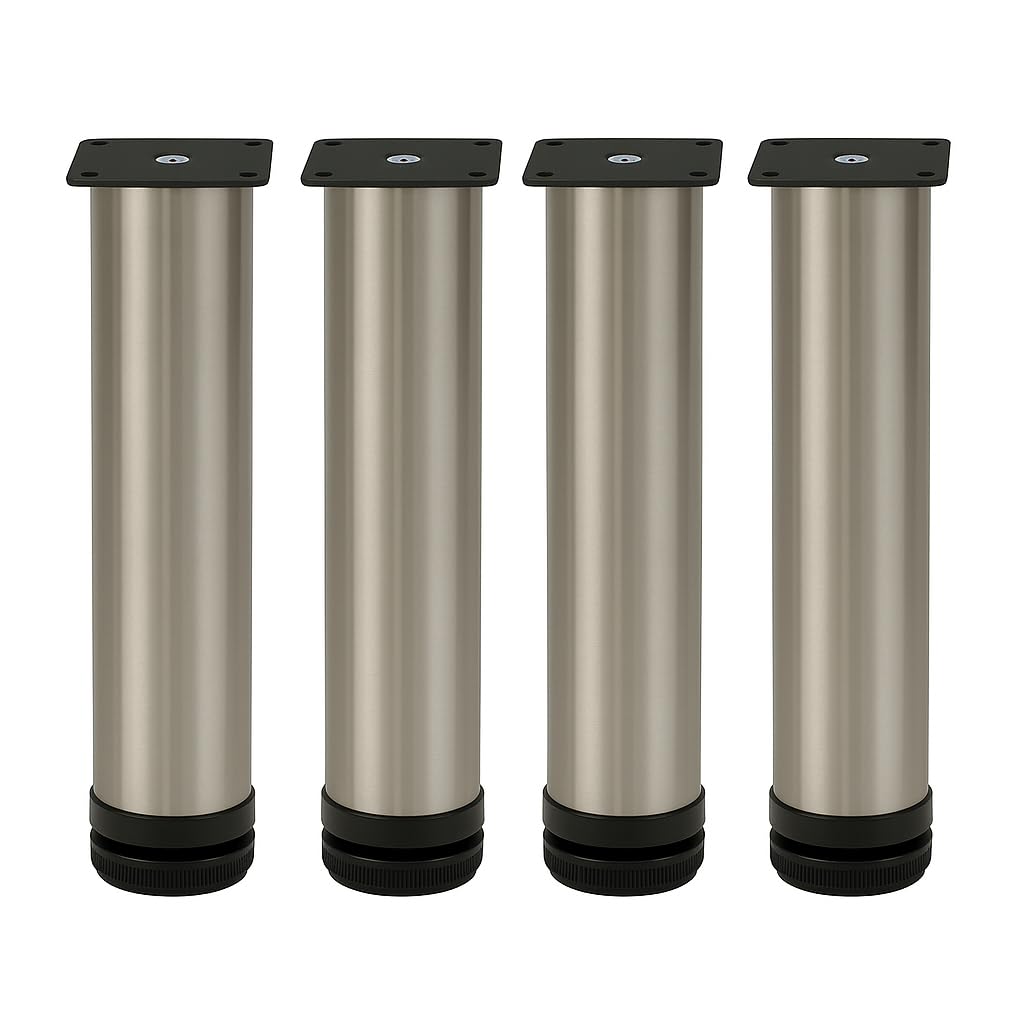 4 piedini per mobili regolabili, in acciaio inox spazzolato, versatili, per mobili, mobiletti, armadi, tavoli, diverse misure, 200 mm