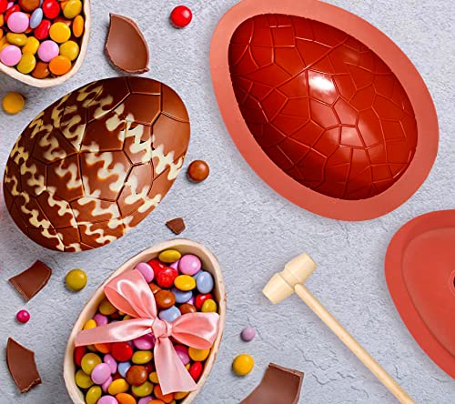 Webake Ostern Ei Silikonform Osterei Schokoladenform Silikon Dinosaurier Groß Eierform 2 Stück 3D Ostereier Backform Pralinenform mit 1 Hammer für Osterdekorationen, Süßigkeiten, Kuchen