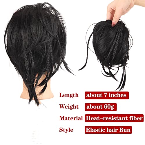 Miniatura 6 de Dybst Extensiones de cabello sintético desordenado con moño despeinado, ondulado, elástico, trenzado, extensiones de cabello de goma para coleta