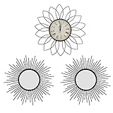 Wolawu Metal Black Mirrors Clock Wall Decor Set of 3 Battery Operated Silent Modern Home & Room Decoration,Hanging Sunburst Wall Art Clock Living, Bed,Dinning, Gallery
