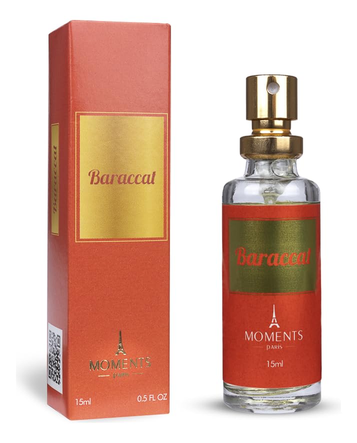 Perfume de Bolsa ÁRABE Unisex BARACCAT 15ml Moments Paris Maravilhosa Fragrância Âmbar Floral Amadeirado para Noite e Dia Alta Fixação e Longa Duração Projeção Intenso Spray