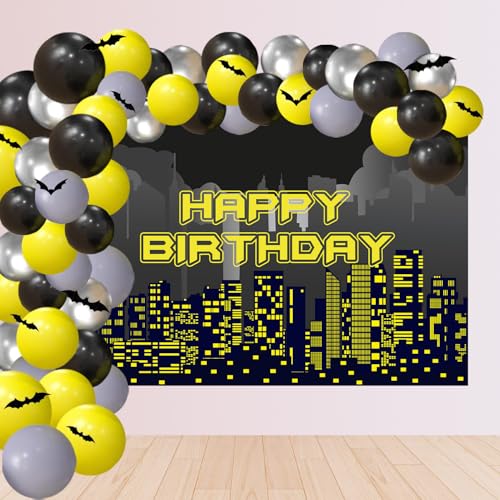 Décoration anniversaire chauve-souris et super-héros | Kit complet 54 pièces avec ballon et fond