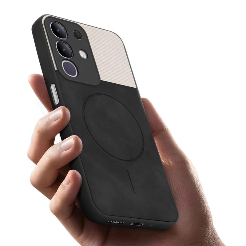 Image of Bintage case Dual-Leather Macc-Safe Design Phone Case| Soft Touch Finish | Full Camera Protectection Back Cover Compatible for iQOO I2404 / Z10x 5G - White & Black