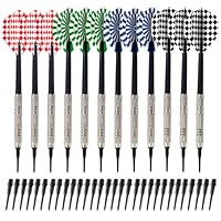 Elalove Unisex-Adult 12 Stück Soft Dartpfeile 14g mit Kunststoffspitze – Inklusive 100 Ersatzspitzen – Leicht und langlebig für Dartspiel, Bunt, 15 x 3 cm
