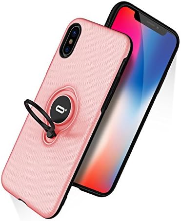 DESOF iPhone X Case, iPhone 10 Case with Ring Holder Kickstand, 360°Adjustable Ring Grip Stand Work with Magnetic Car Mount Anti-Fingerprint Slim Cover for Apple iPhone X (2017) 5.8 inch - Pink