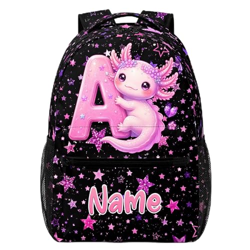 Donegalify Custom Axolotl Backpack for Girls - Personalized Monogram 17 Inch Cute Kids School Bookbag for Kindergarten Preschool Lightweight Durable Daypack