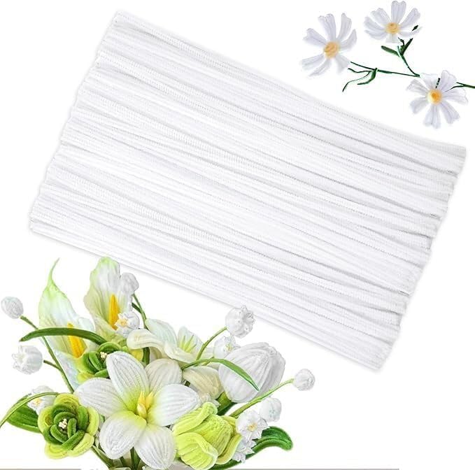 KTrading Pipe Cleaners for Crafts 100 Pieces | Flexible Chenille Stems for DIY Art, Flower Making, Kids Craft, School Projects & Home Decoration (White)